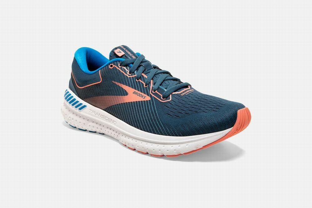 Chaussures Running Brooks Transcend 7 Bleu Marine / Corail Femme | SGW-36757424