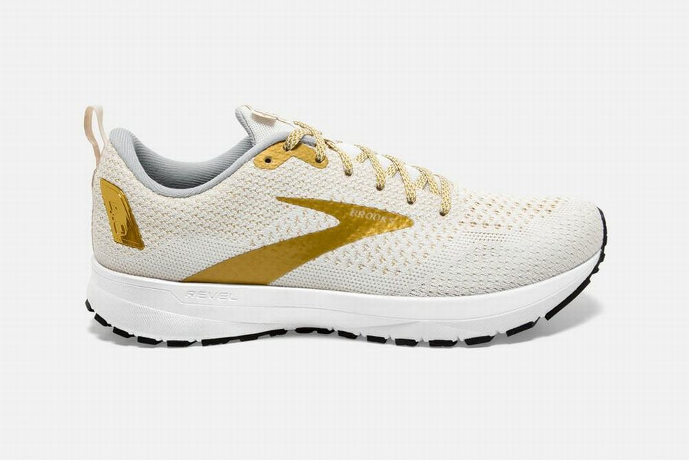 Chaussures Running Brooks Revel 4 Blanche / Doré Femme | BEE-36827569