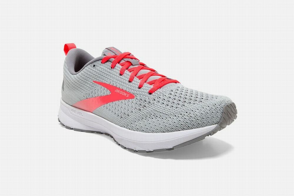 Chaussures Running Brooks Revel 4 Grise / Corail Femme | TNP-31985504