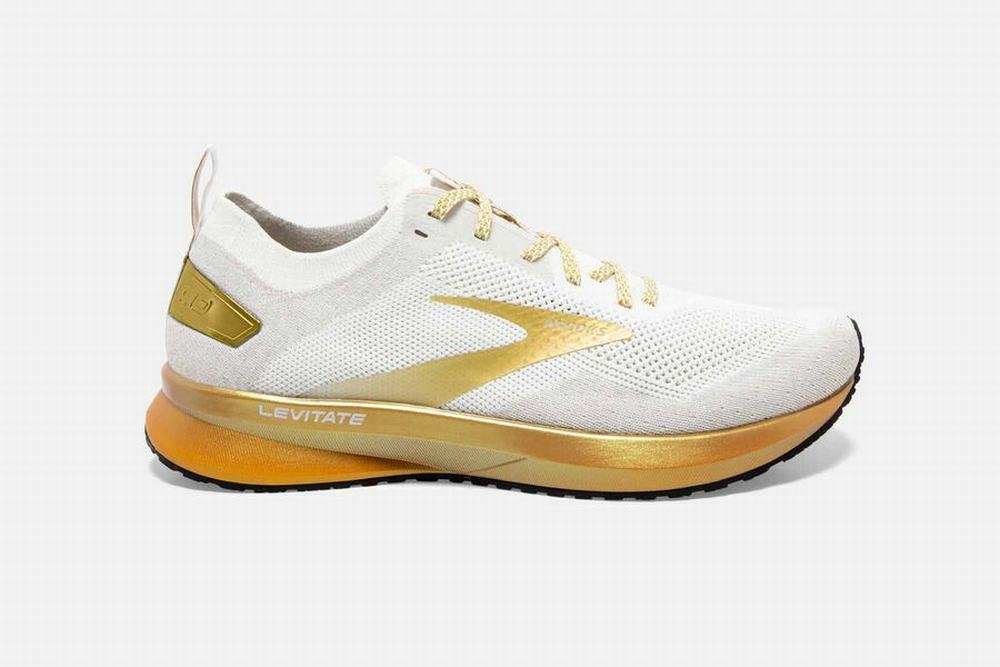 Chaussures Running Brooks Levitate 4 Blanche / Doré Femme | TSB-55258701