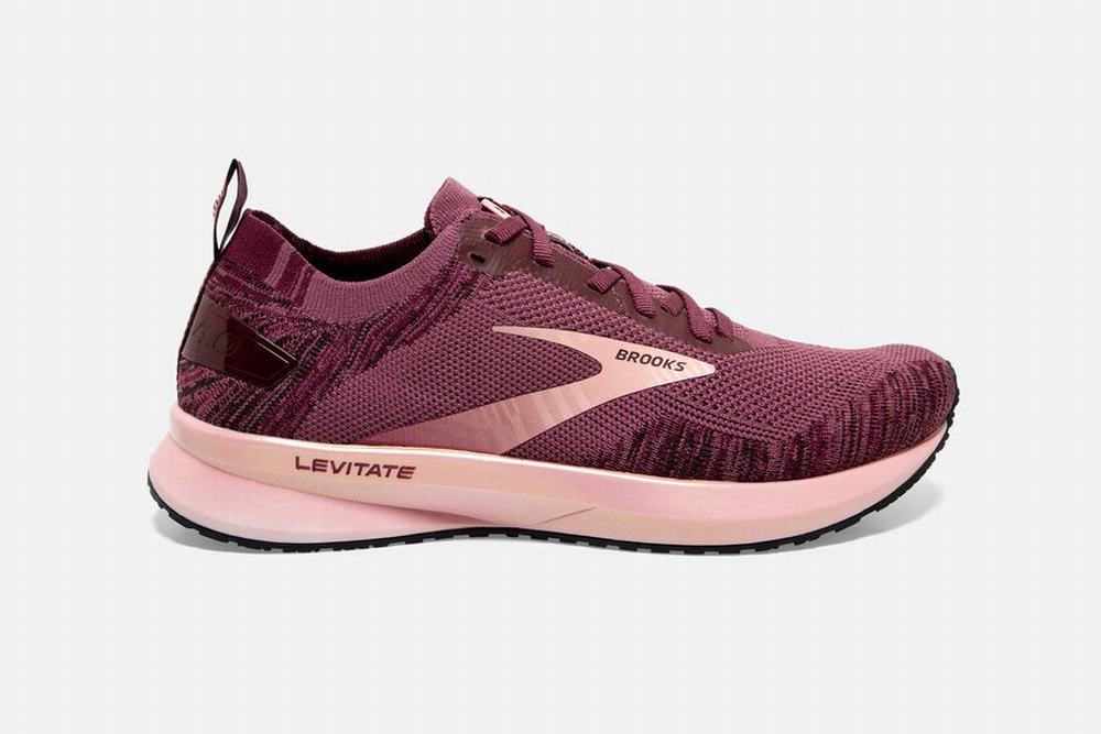 Chaussures Running Brooks Levitate 4 Bordeaux / Corail Femme | ULR-22640380