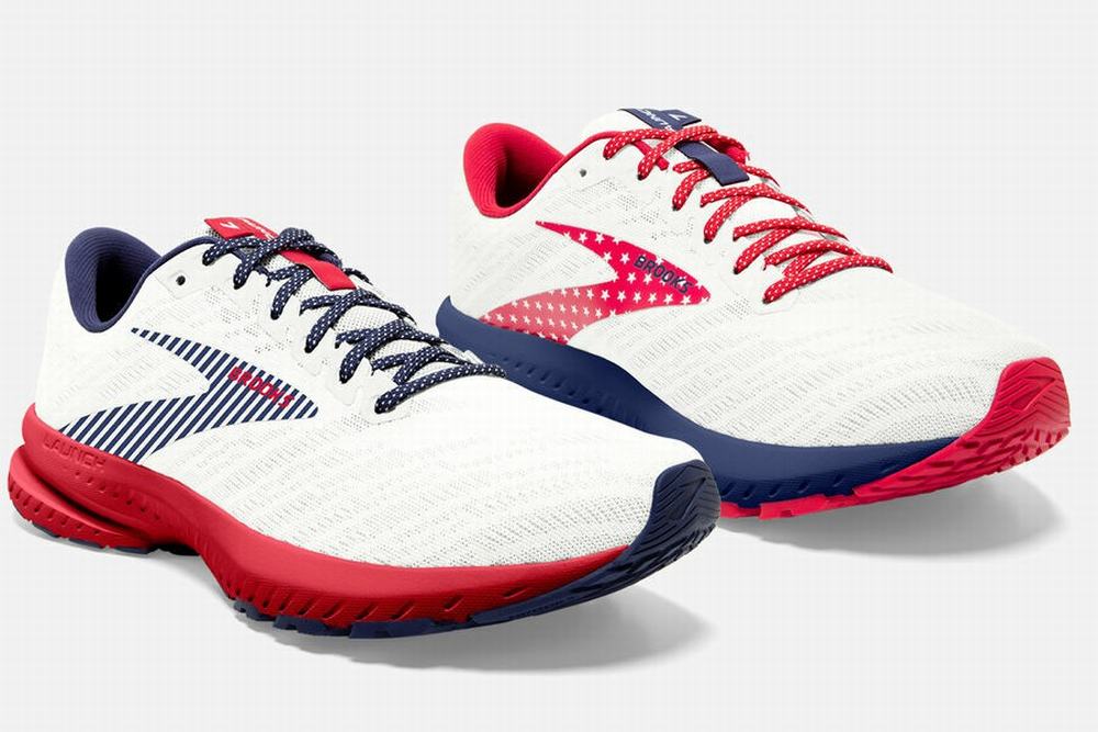 Chaussures Running Brooks Launch 7 Blanche / Bleu / Rouge Femme | FIY-46517601