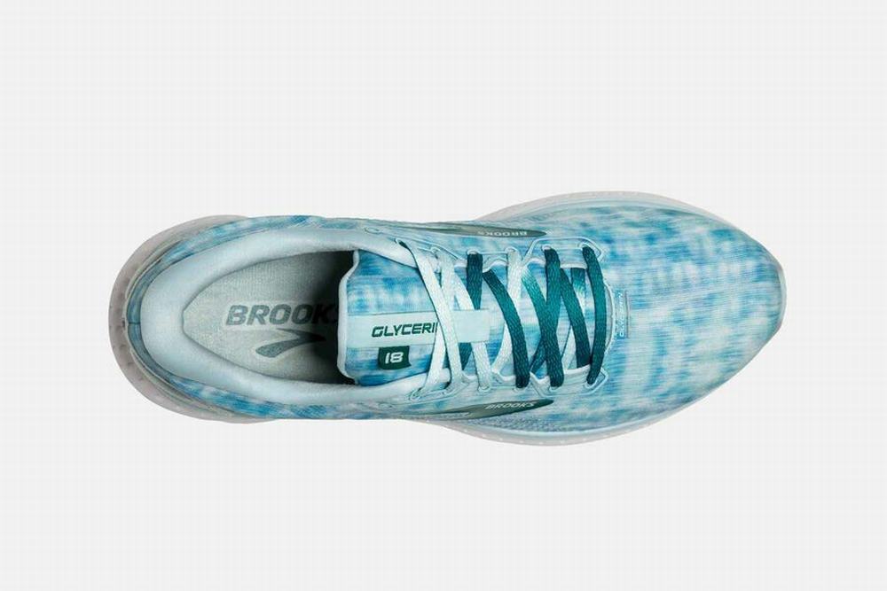 Chaussures Running Brooks Glycerin 18 Bleu Clair / Turquoise / Blanche Femme | GUP-36743556