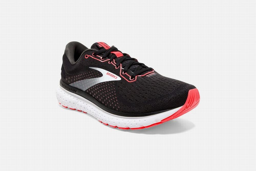 Chaussures Running Brooks Glycerin 18 Noir / Corail / Blanche Femme | LRU-83873619