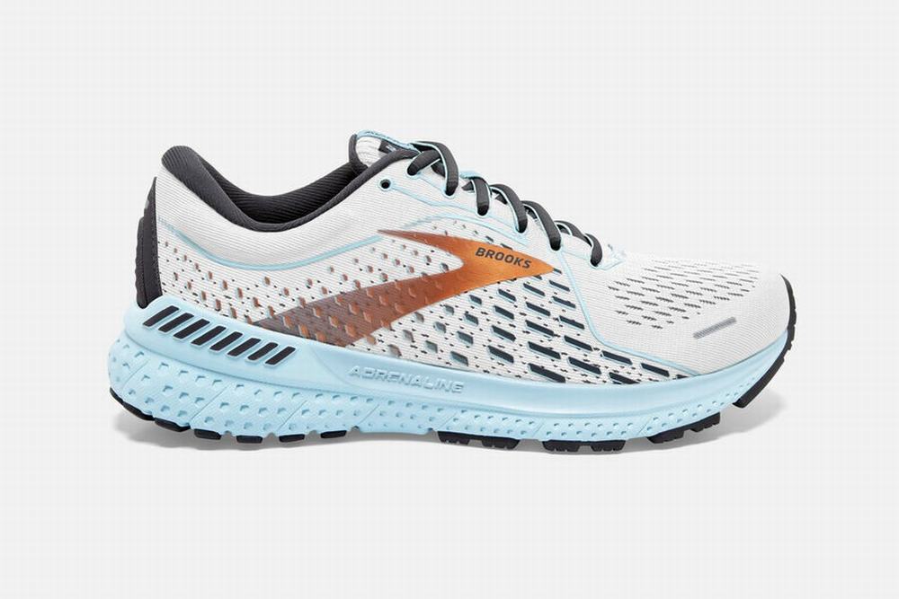 Chaussures Running Brooks Adrenaline GTS 21 Blanche / Bleu Clair Femme | IQC-88667528