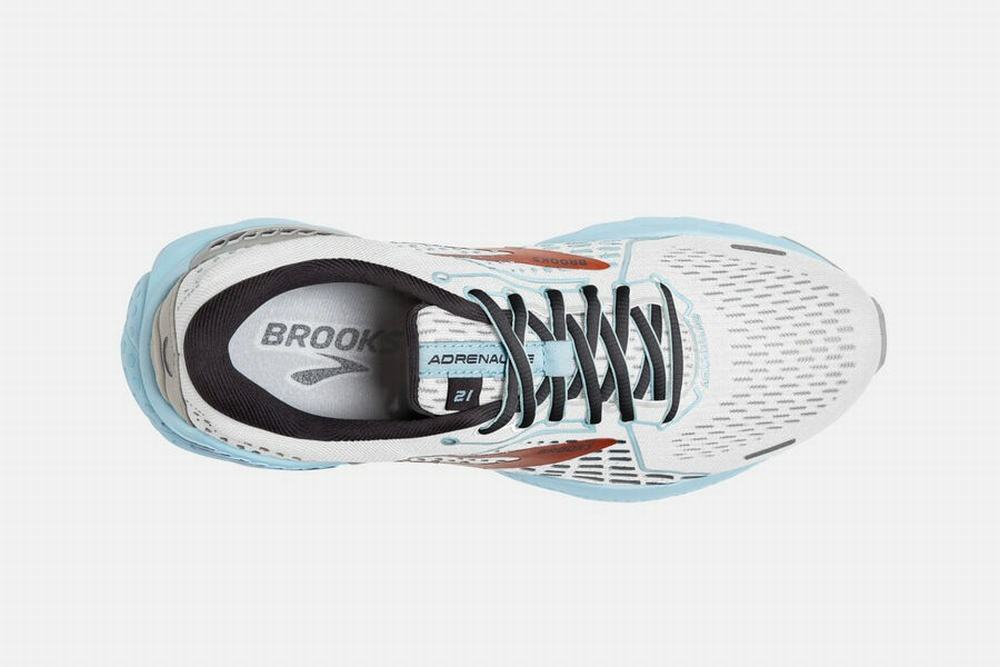 Chaussures Running Brooks Adrenaline GTS 21 Blanche / Bleu Clair Femme | IQC-88667528