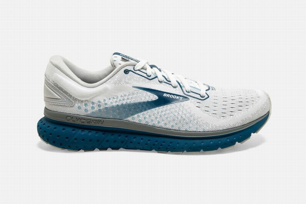 Chaussures Running Brooks Glycerin 18 Blanche / Grise / Bleu Marine Homme | AHX-40933513