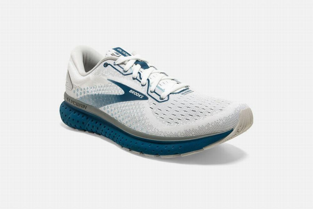 Chaussures Running Brooks Glycerin 18 Blanche / Grise / Bleu Marine Homme | AHX-40933513